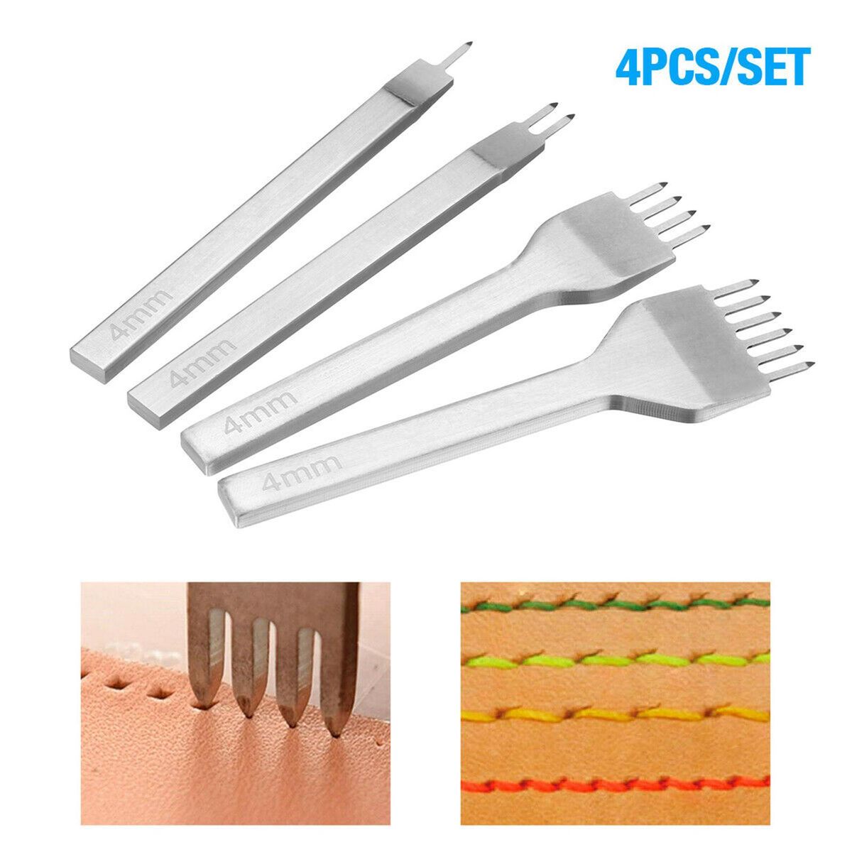 4Pcs 1+2+4+6 Prong Set 4mm Spacing Leather Stitching Carving Craft Hole Punch Tools