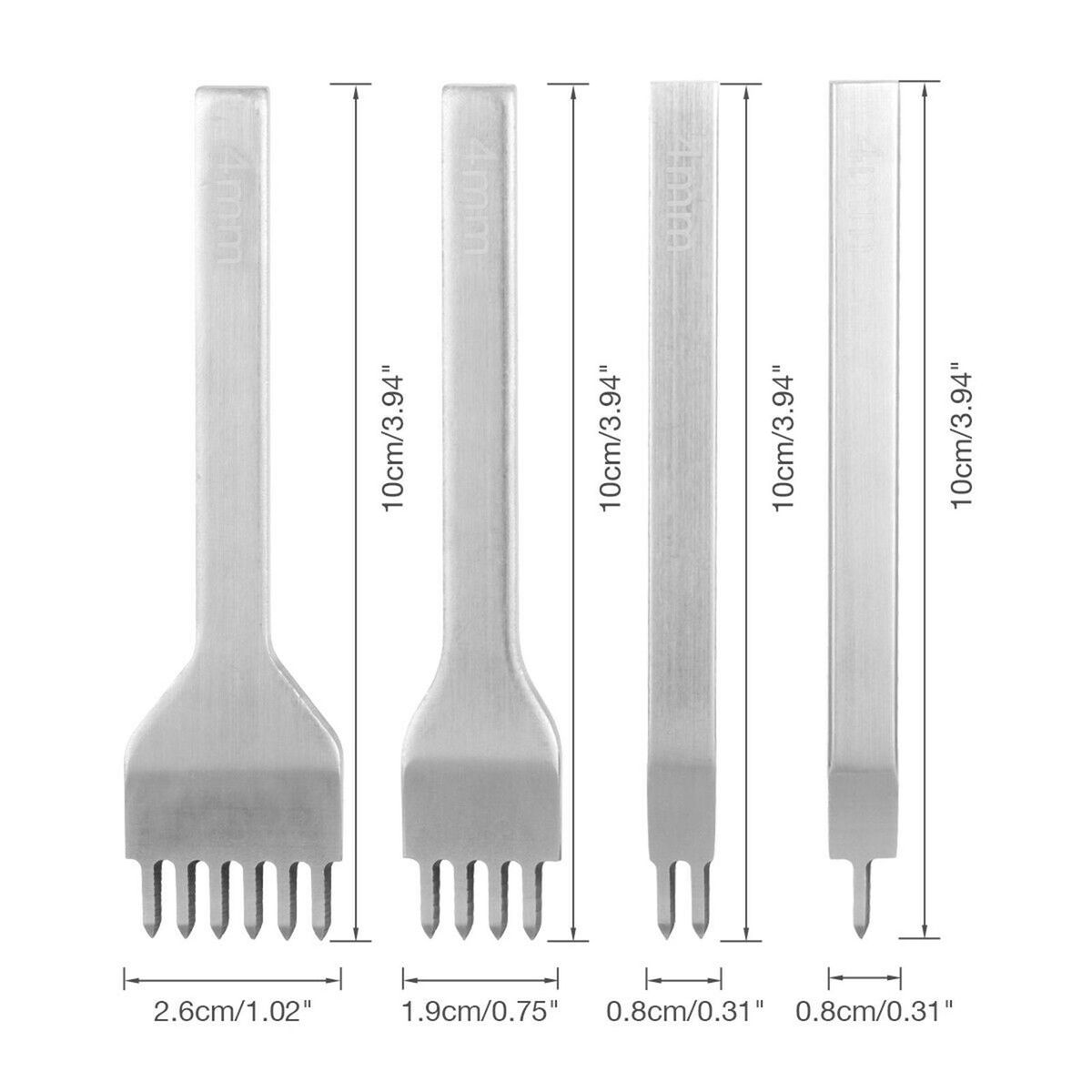 4Pcs 1+2+4+6 Prong Set 4mm Spacing Leather Stitching Carving Craft Hole Punch Tools