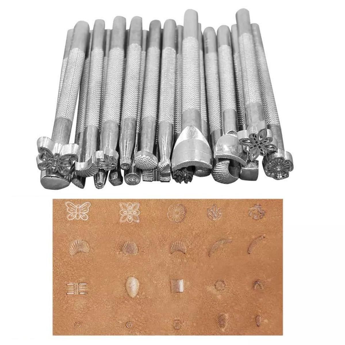 59PCS Craft Leather Tool Set DIY Leather Hand Working Tool Kit for Sewing Stiching Carving Printing Cutting Professional Leathercraft Accessories with Different Leather Stamp Punches