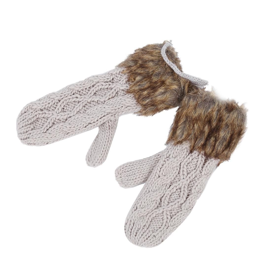Warm Ladies Rag Wool Winter Snow Mittens Knitted Fleece