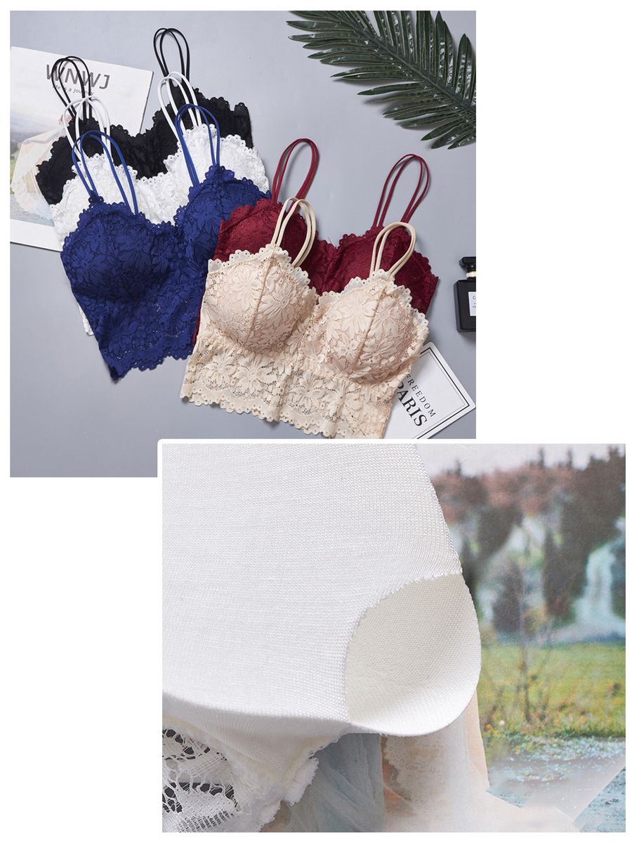 Women Lace Bra Camisole Wirefree Crop Tops 5 Pieces