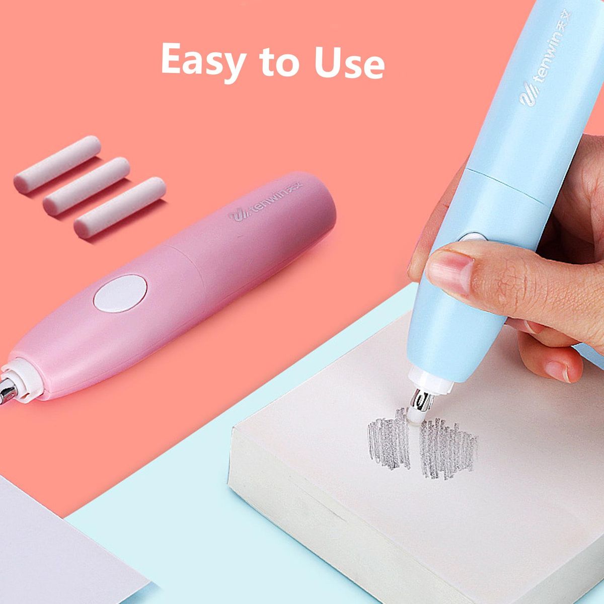 Electric Pencil Sharpener Eraser Vacuum Cleaner Set Stationery Set Battery Operated with 50 Eraser Refills for Kids Adults Home Office School Classroom