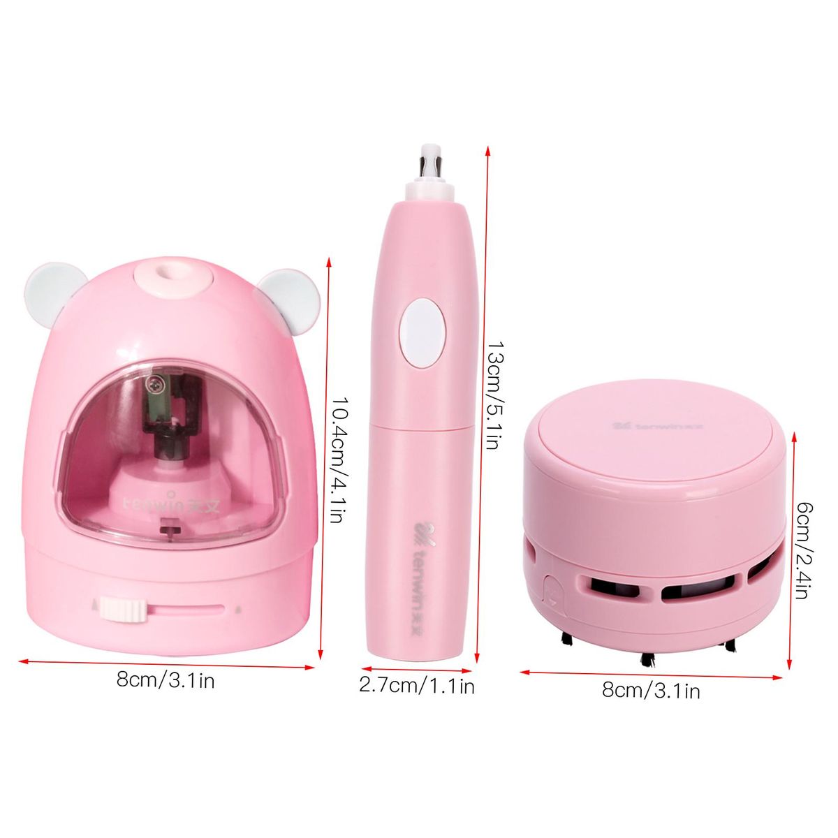 Electric Pencil Sharpener Eraser Vacuum Cleaner Set Stationery Set Battery Operated with 50 Eraser Refills for Kids Adults Home Office School Classroom