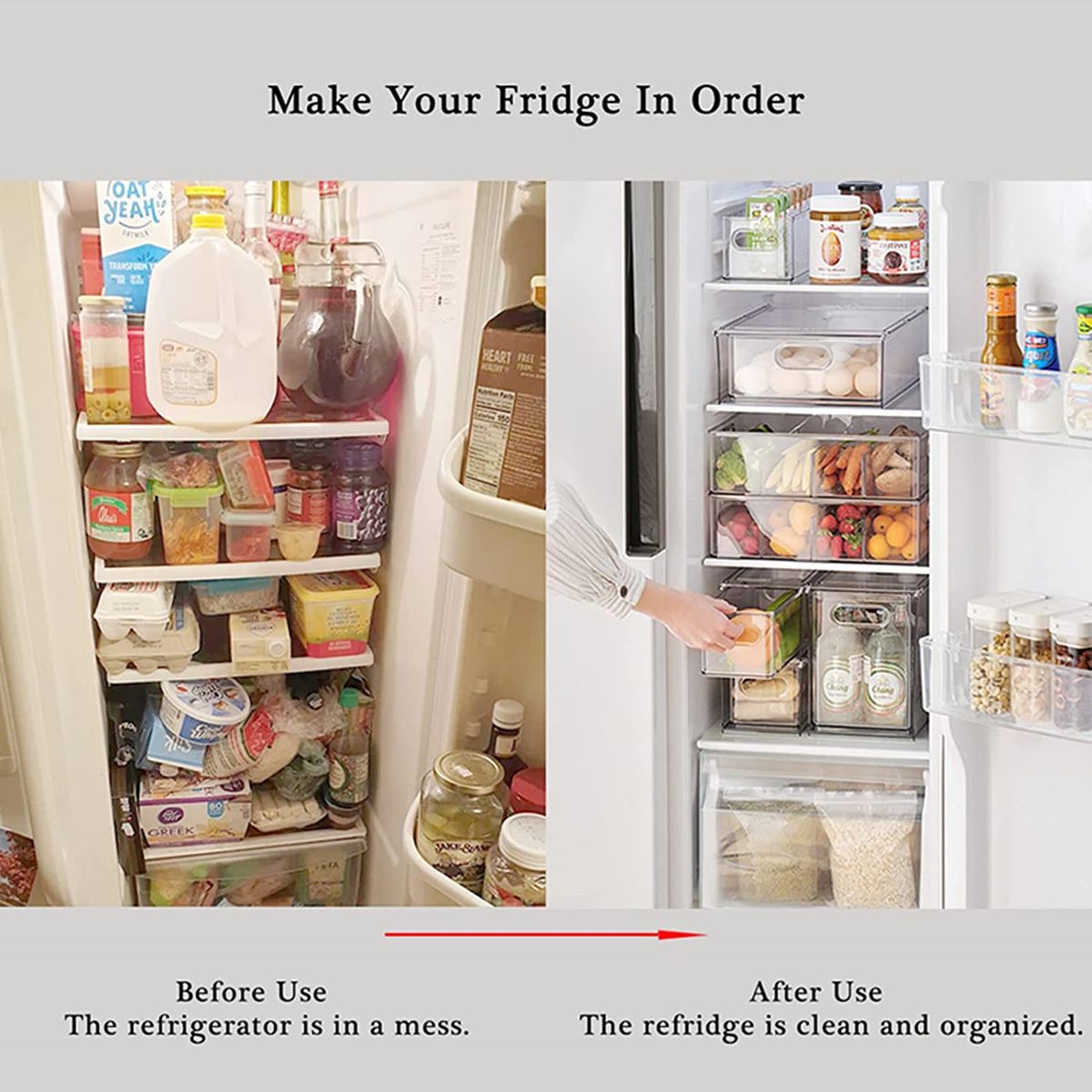 3 PCS Fridge Organizer Set, Houkois Stackable Refrigerator