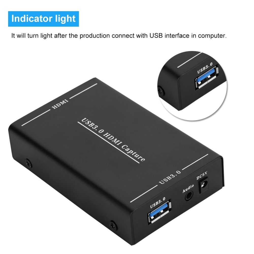 HDMI To USB 3.0 Video Capture Video Capture Box One-button Recording Box Recorder Adapter For Window7 8 10