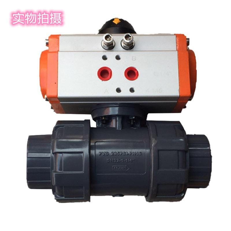 Upvc Pneumatic Ball Valve Q611S-16S Pneumatic Pph Pvc Ball Valve Acid and Alkali Corrosion Resistance Loose Joint True Union Ball Valve