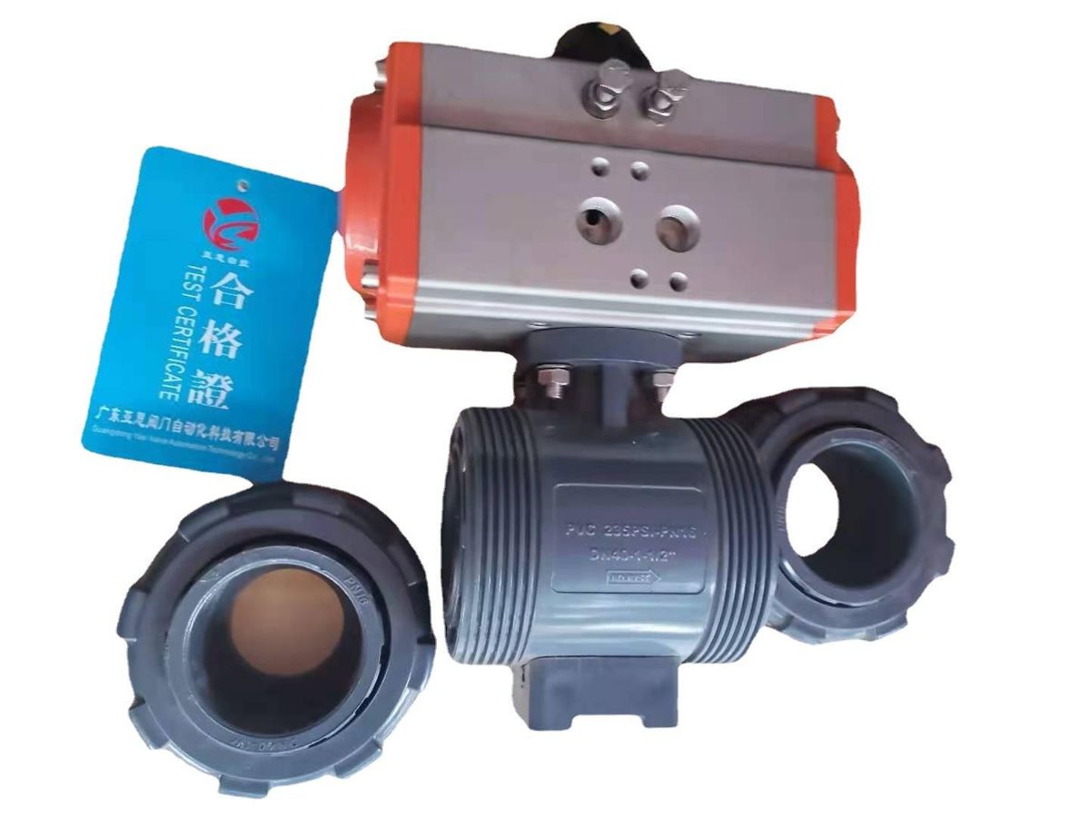 Upvc Pneumatic Ball Valve Q611S-16S Pneumatic Pph Pvc Ball Valve Acid and Alkali Corrosion Resistance Loose Joint True Union Ball Valve