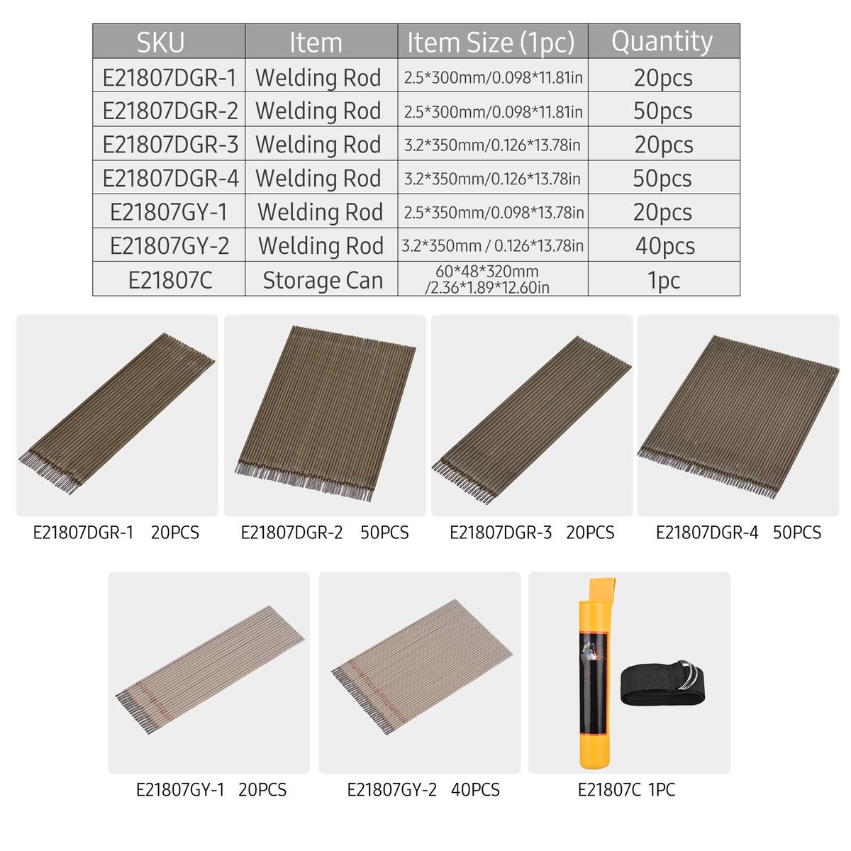60 PCS Welding Rod Set General 3.2x350mm Stainless Steel Electrode Welding Rod for Welding Work Welding Cutting Accessories with Storage Can