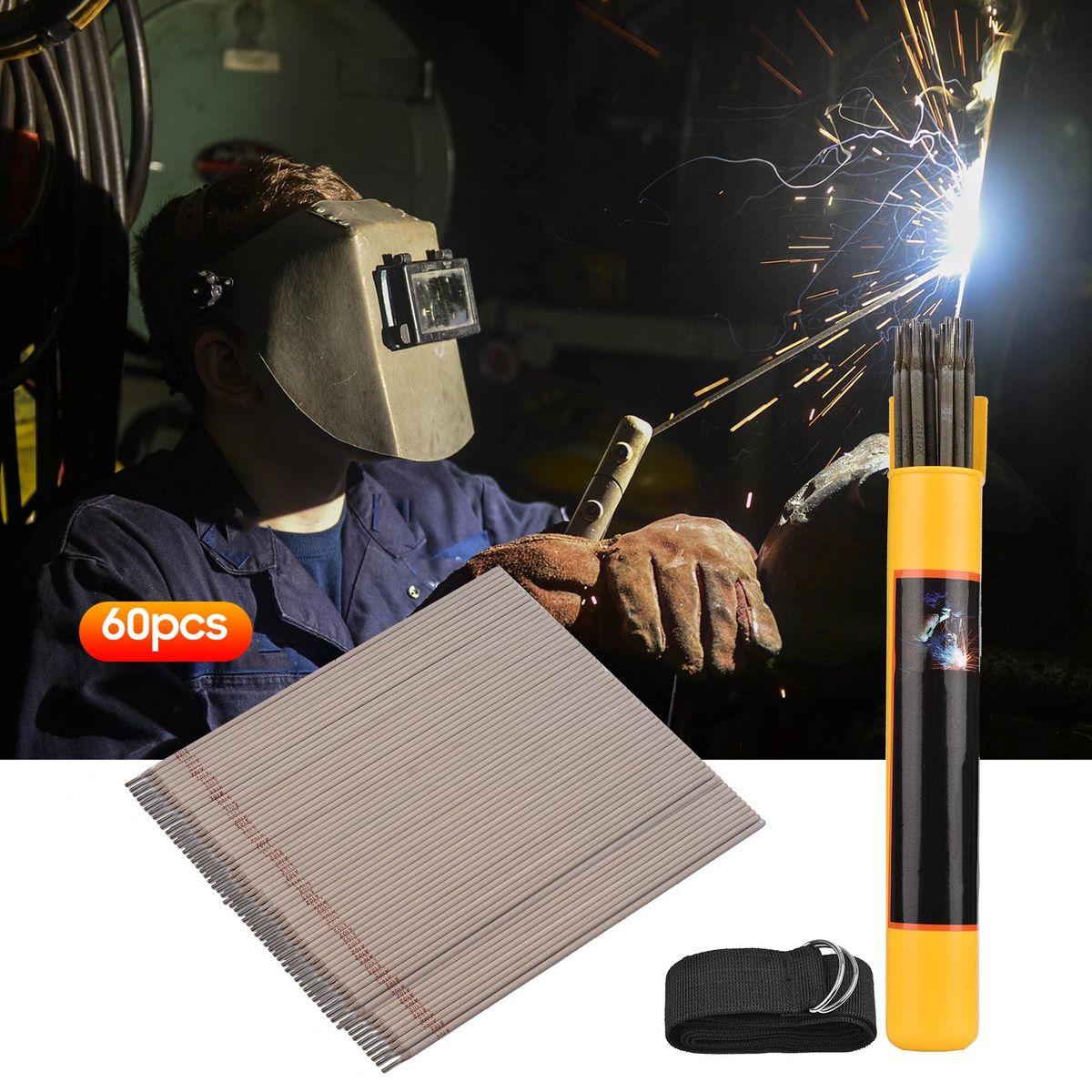 60 PCS Welding Rod Set General 3.2x350mm Stainless Steel Electrode Welding Rod for Welding Work Welding Cutting Accessories with Storage Can
