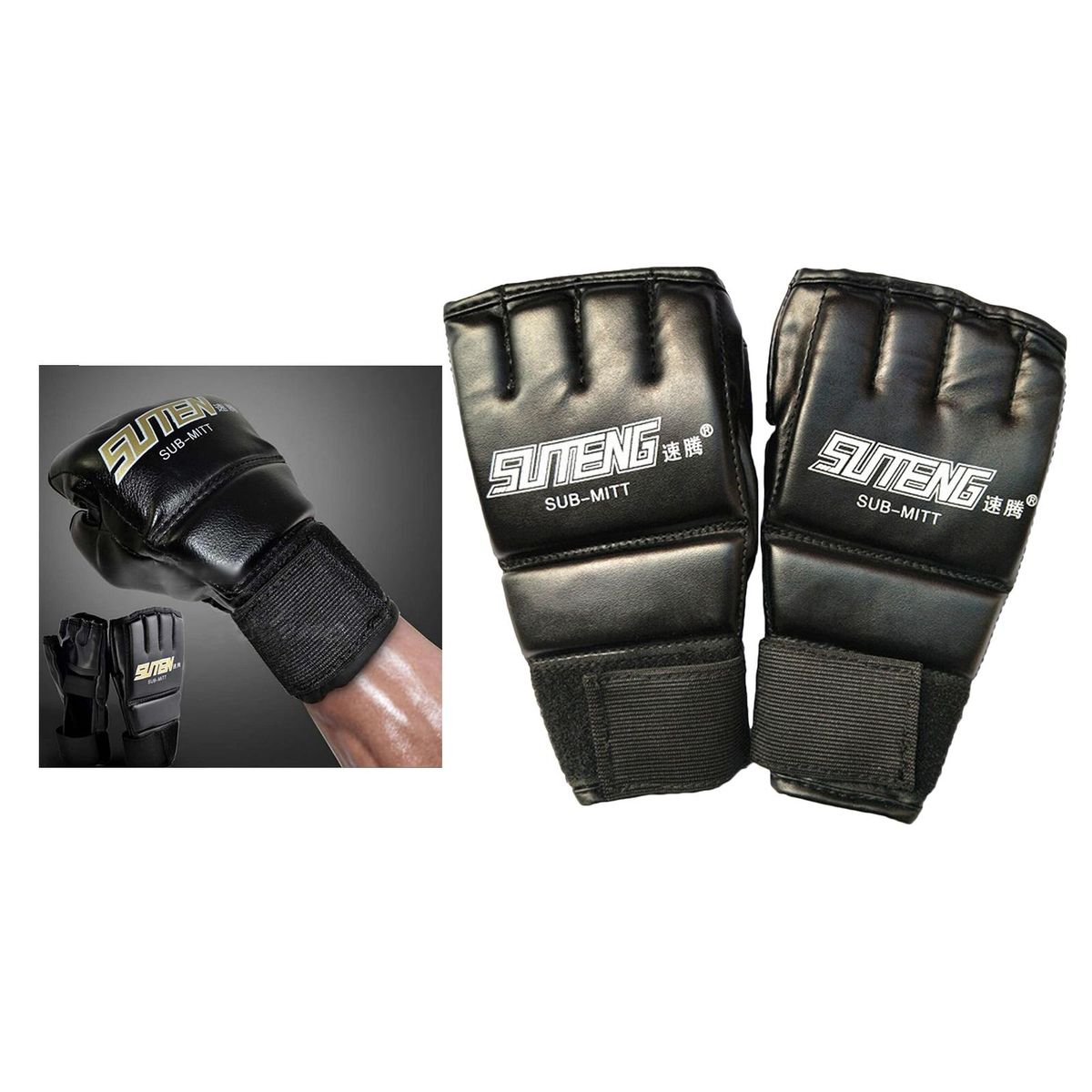 MMA Half Finger Boxing Fight  Mitt Adjustable For Adults Black 2