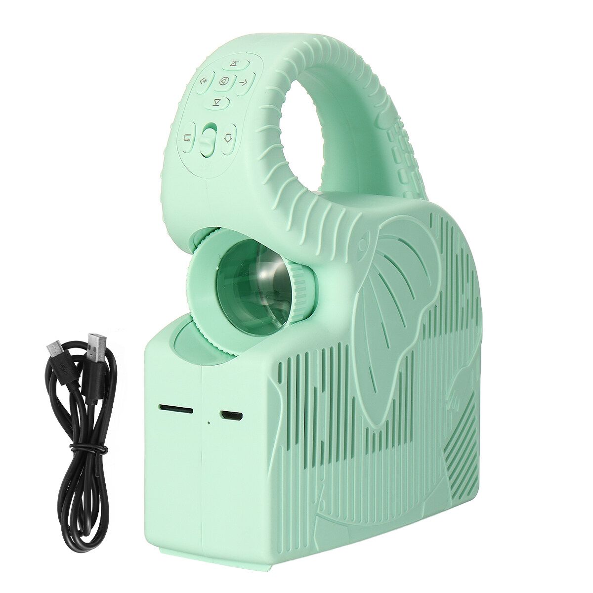 720P 80 Inch Portable Children Projector Elephant Projector With 2000Mah USB Charging Pluggable TF Card Early Childhood Education Projector Home Theater Video Player Gree