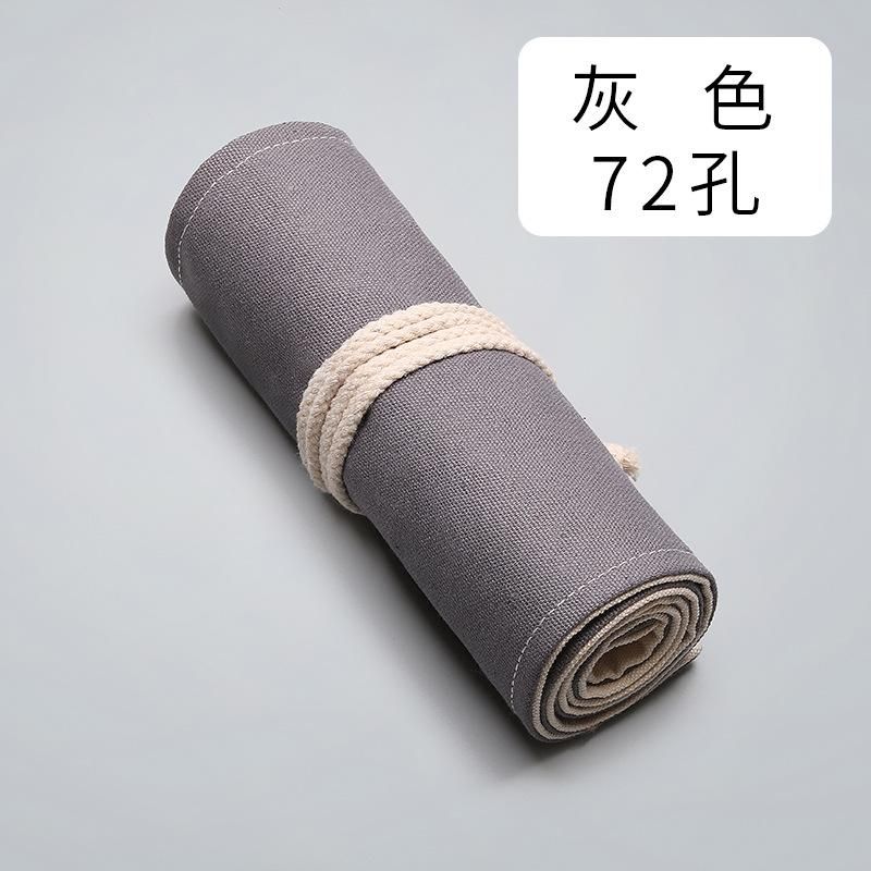 Handmade gray canvas art pen curtain 12 24 36 48 72 holes large-capacity pencil roll bag color lead sketch stationery bag 72 holes - gray