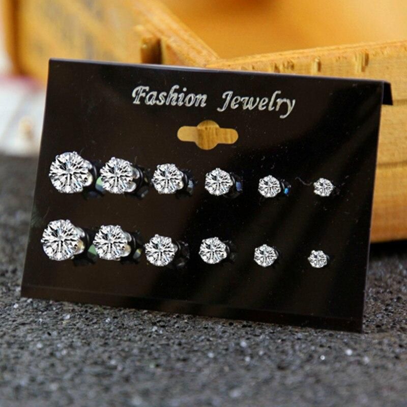Daily Jewelry Make You Fashionable Simple Temperament Zircon Claw Drill 12 Diamond Studded Earrings Set