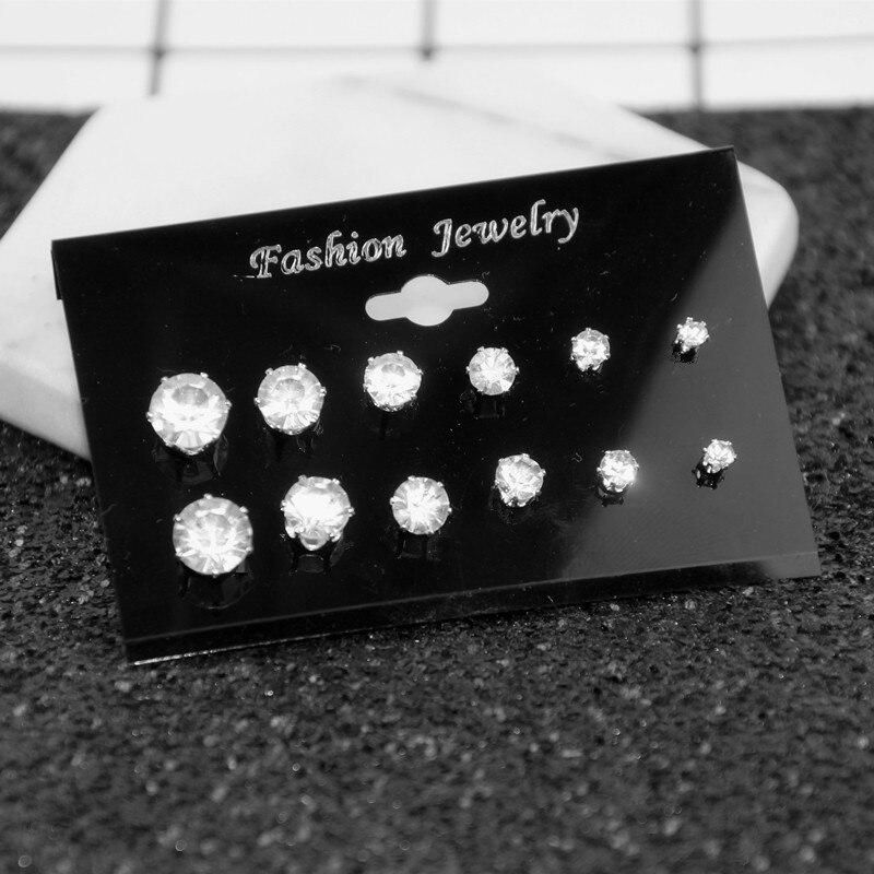Daily Jewelry Make You Fashionable Simple Temperament Zircon Claw Drill 12 Diamond Studded Earrings Set