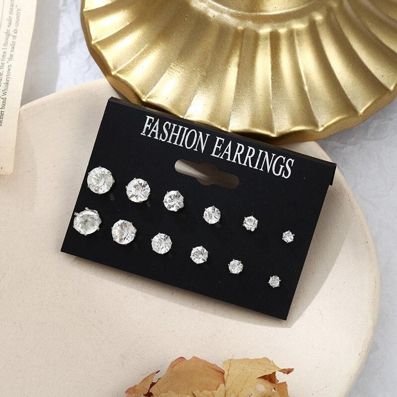 Daily Jewelry Make You Fashionable Simple Temperament Zircon Claw Drill 12 Diamond Studded Earrings Set