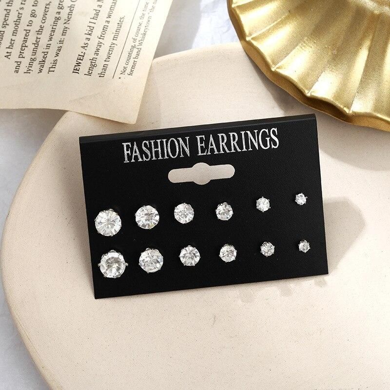 Daily Jewelry Make You Fashionable Simple Temperament Zircon Claw Drill 12 Diamond Studded Earrings Set