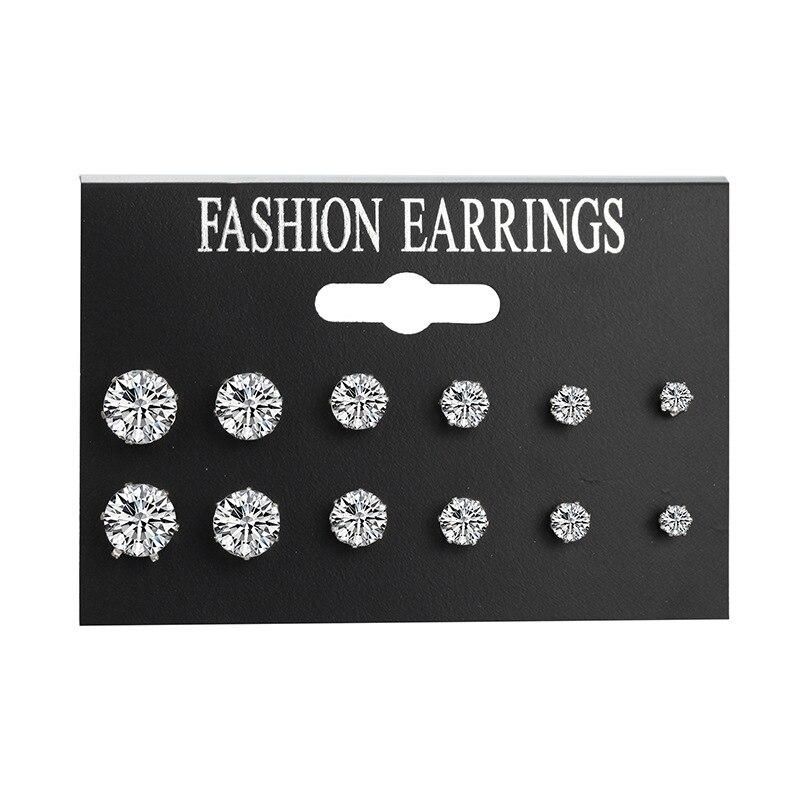 Daily Jewelry Make You Fashionable Simple Temperament Zircon Claw Drill 12 Diamond Studded Earrings Set