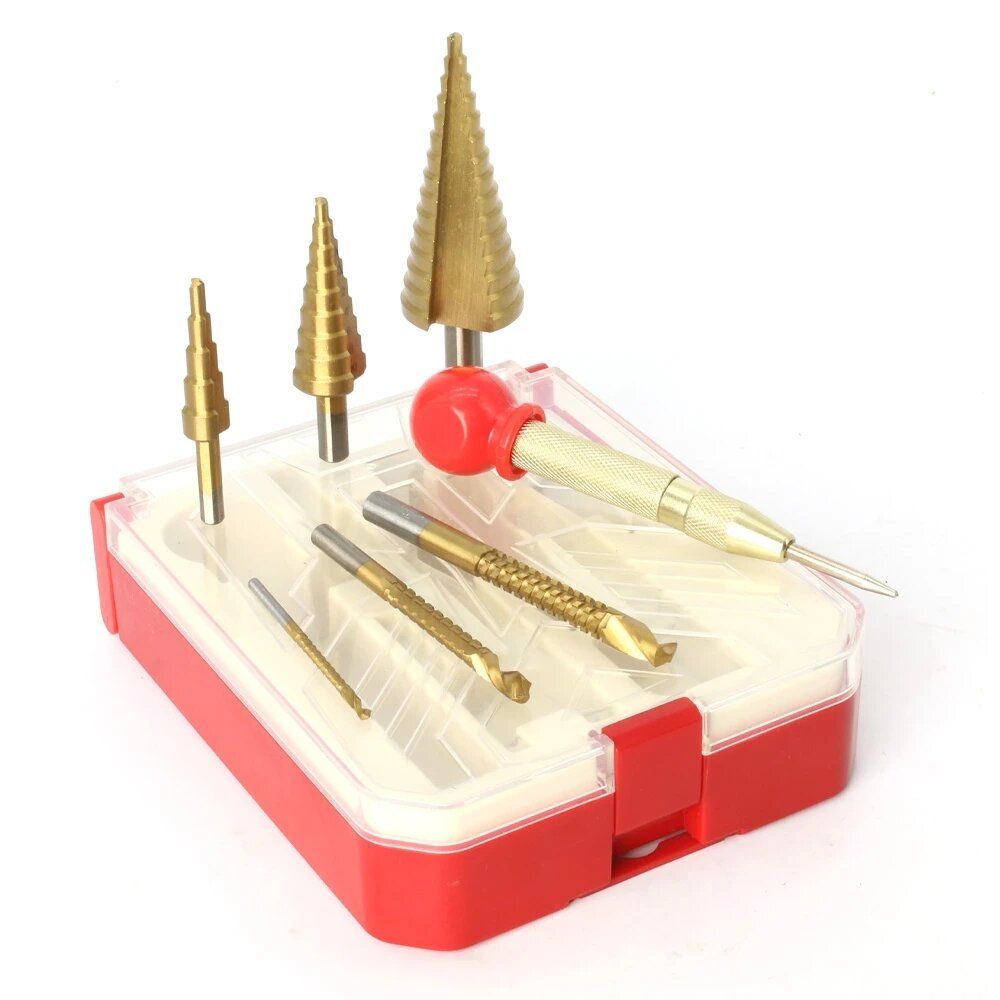7PCS HSS Step Drill Bit Sets Straight Trough Titanium Coated