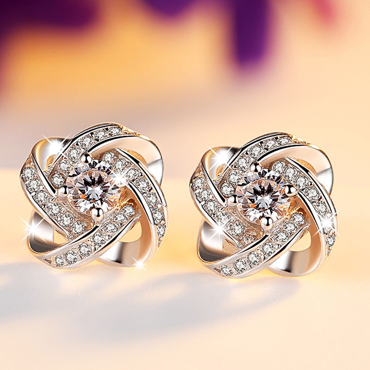 Ear Studs Rhinestone Inlaid Flower Shape Alloy Women Decoration Flower Earrings For Party-White