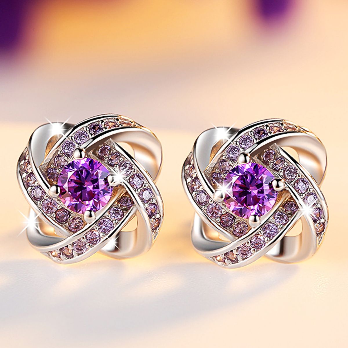 Ear Studs Rhinestone Inlaid Flower Shape Alloy Women Decoration Flower Earrings For Party-White