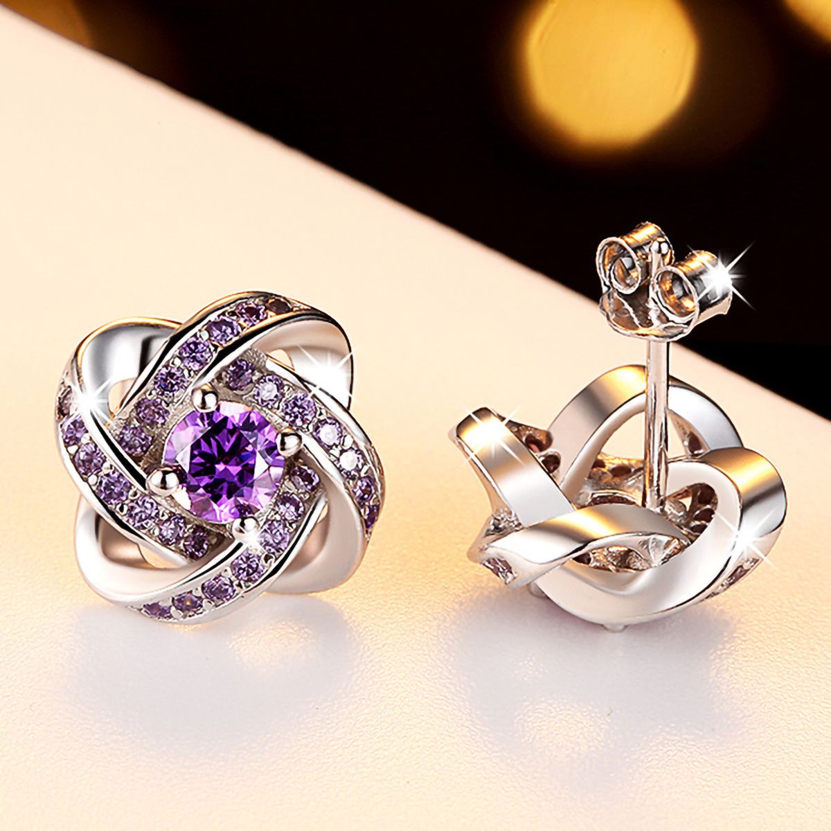 Ear Studs Rhinestone Inlaid Flower Shape Alloy Women Decoration Flower Earrings For Party-White