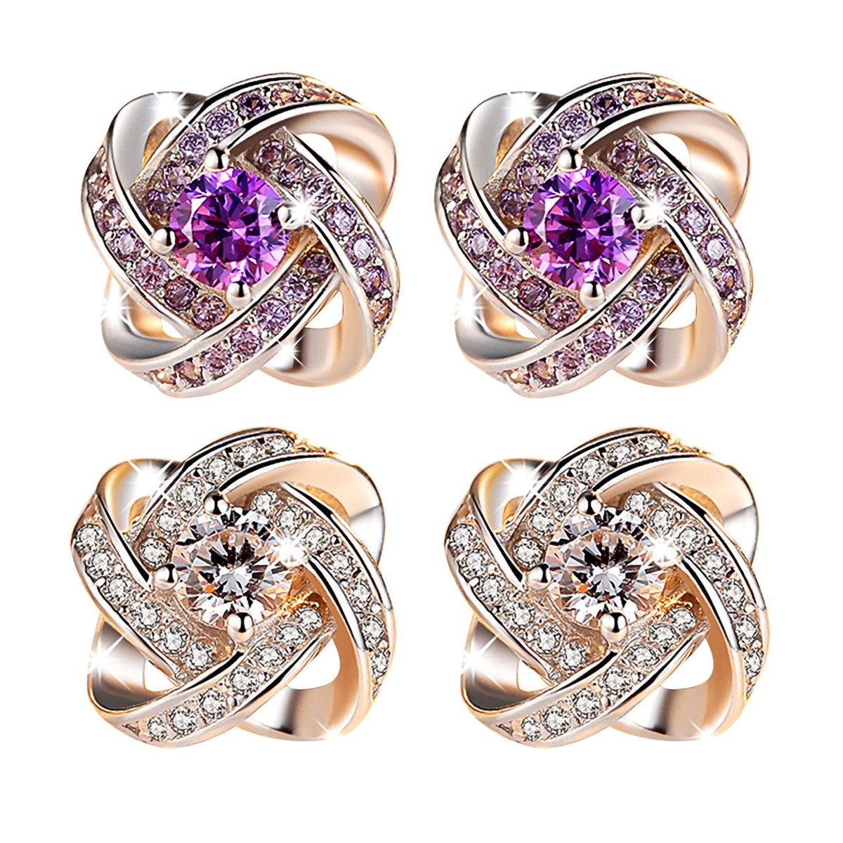 Ear Studs Rhinestone Inlaid Flower Shape Alloy Women Decoration Flower Earrings For Party-White