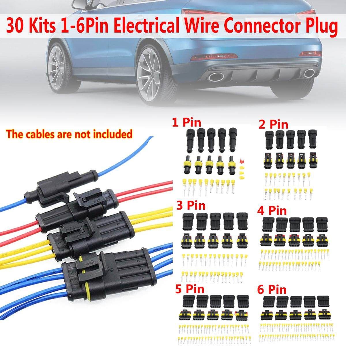 30 Set Sealed Waterproof Motorcycle 1 2 3 4 5 6Pin Electrical Wire Connector Plug