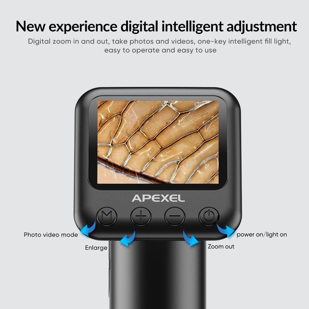 APEXEL APL-MS008 Handheld Digital Microscope 12X-24X Magnification Portable Microscope for Kids 2.0 Inch LCD Screen 2MP Photo 720P Video Built-in Battery with LED Lights Electronic Magnifier Camera