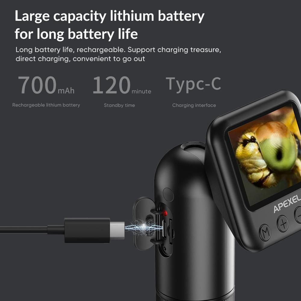 APEXEL APL-MS008 Handheld Digital Microscope 12X-24X Magnification Portable Microscope for Kids 2.0 Inch LCD Screen 2MP Photo 720P Video Built-in Battery with LED Lights Electronic Magnifier Camera