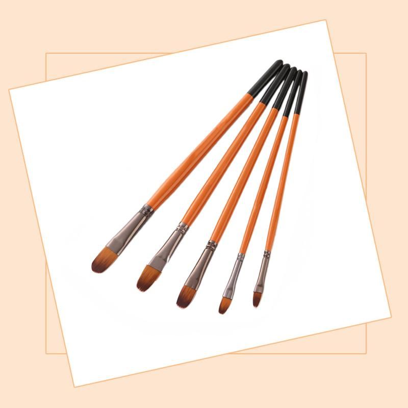 5Pcs Orange Red Nylon Hair Wooden Handle Watercolor Paint Brush Pen Set for Learning Oil Acrylic Painting Art Paint Brushes Supplies Nail Circle Peak