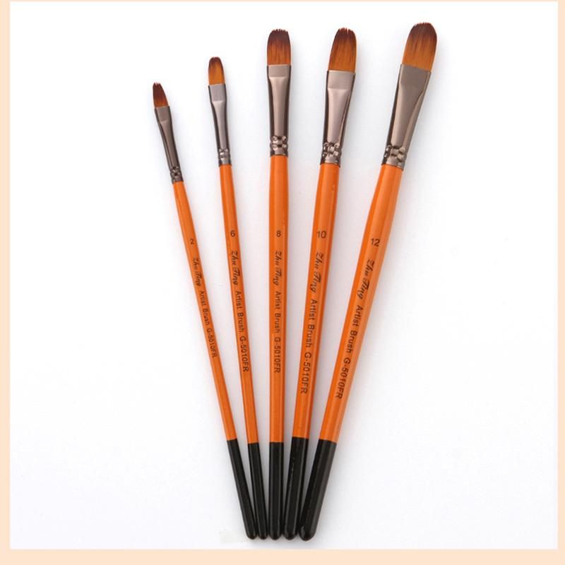 5Pcs Orange Red Nylon Hair Wooden Handle Watercolor Paint Brush Pen Set for Learning Oil Acrylic Painting Art Paint Brushes Supplies Nail Circle Peak