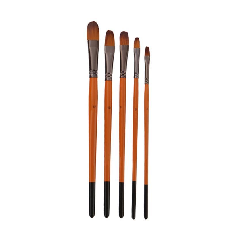 5Pcs Orange Red Nylon Hair Wooden Handle Watercolor Paint Brush Pen Set for Learning Oil Acrylic Painting Art Paint Brushes Supplies Nail Circle Peak