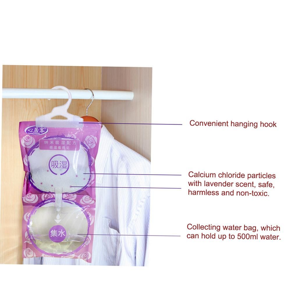 Moisture-proof Mildewproof Desiccant Moisture Absorber Lavender Scented Hanging Dehumidifier Bag for Home Bedroom Wardrobe Closet Drying Agent Dehumidification Bag