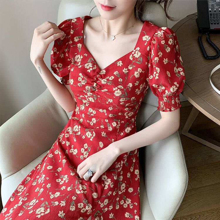 French Gentle Wind Dress Woman Xia 2021 New Broken Flower