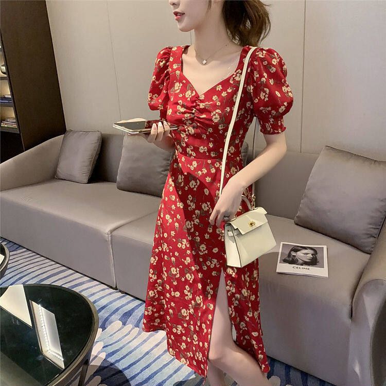 French Gentle Wind Dress Woman Xia 2021 New Broken Flower