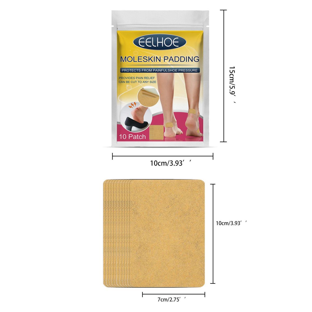 EELHOE 10 Patches Moleskin Heel Protection Patch Adhesive Tape Patches for Feet Toes Heel Care Patches