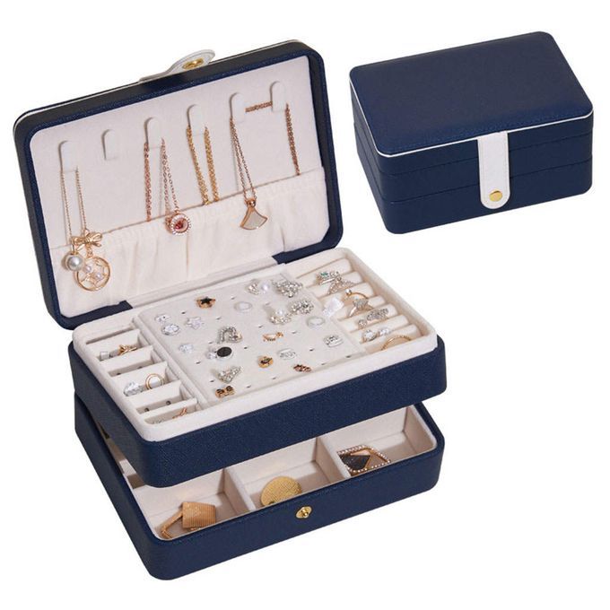 Jewelry Storage Box PU Leather Big Portable For Jewellery Care Blue