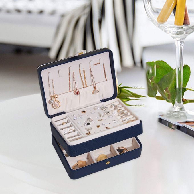 Jewelry Storage Box PU Leather Big Portable For Jewellery Care Blue