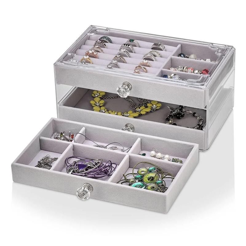 Acrylic Jewelry Organizer Box 3 Drawers Jewelry Display Case