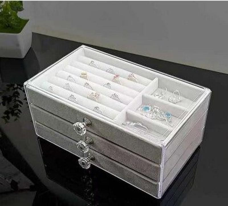 Acrylic Jewelry Organizer Box 3 Drawers Jewelry Display Case