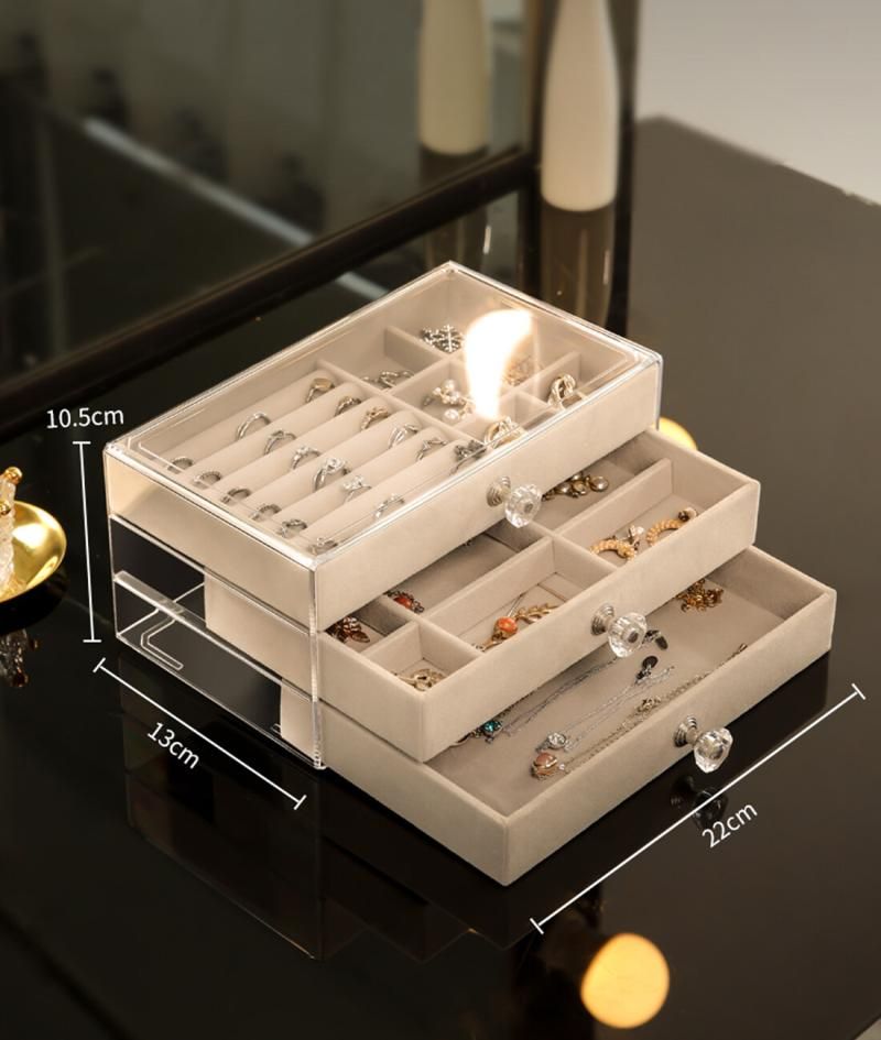 Acrylic Jewelry Organizer Box 3 Drawers Jewelry Display Case
