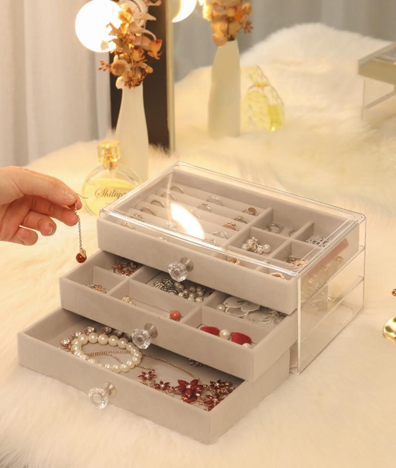 Acrylic Jewelry Organizer Box 3 Drawers Jewelry Display Case
