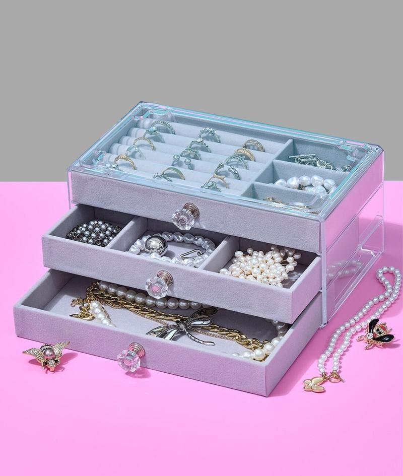 Acrylic Jewelry Organizer Box 3 Drawers Jewelry Display Case