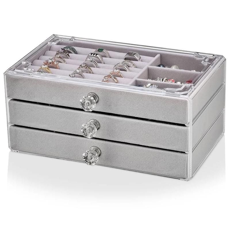 Acrylic Jewelry Organizer Box 3 Drawers Jewelry Display Case