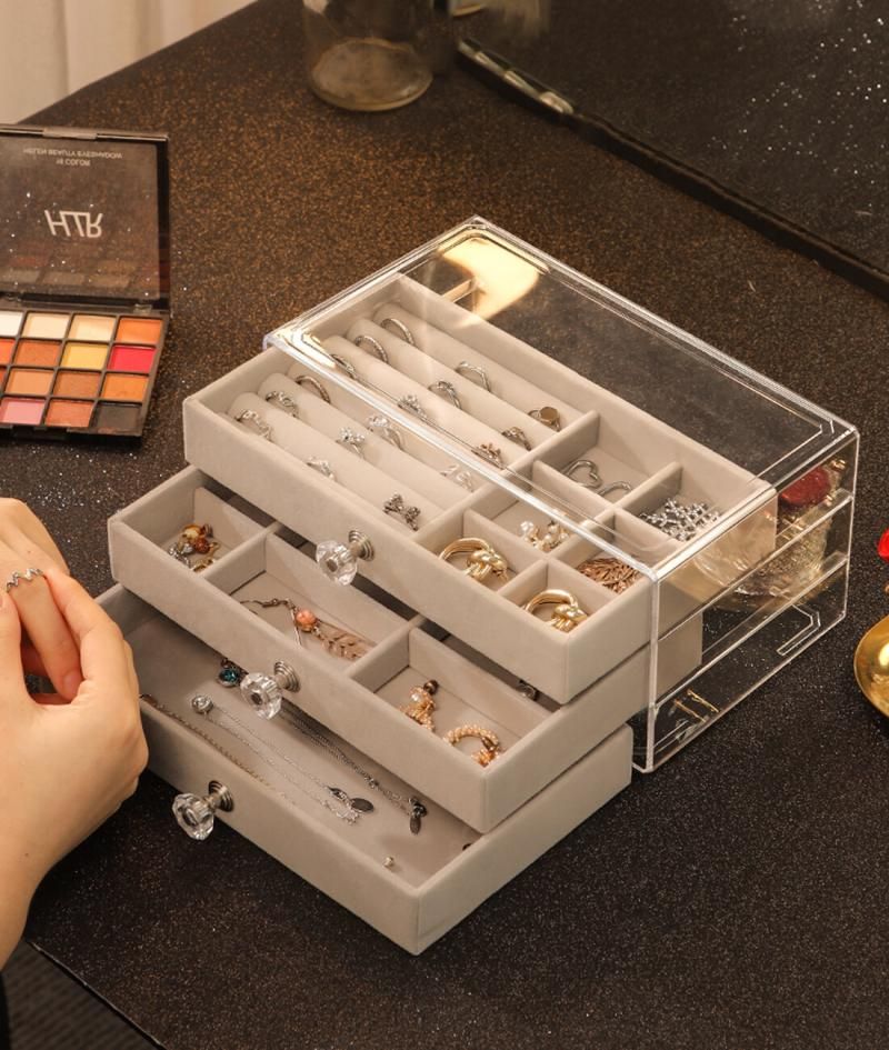 Acrylic Jewelry Organizer Box 3 Drawers Jewelry Display Case