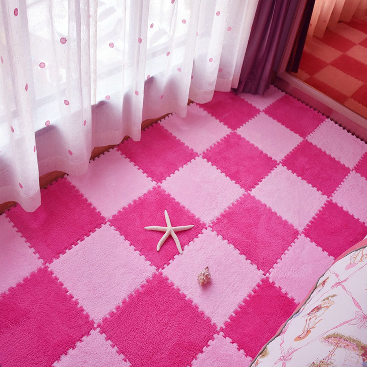 Carpet Bedroom Full Bedside Children's Plush Suede Foam Square Stitching Tatami Floor Mat Bay Window Cushion For Living Room Bedroom Study Kitchen Bathroom Balcony Rose Red