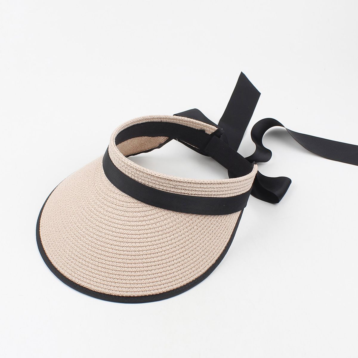 Women Sun Visor Hat Adjustable Wide Brim Bowknot Straw Hat