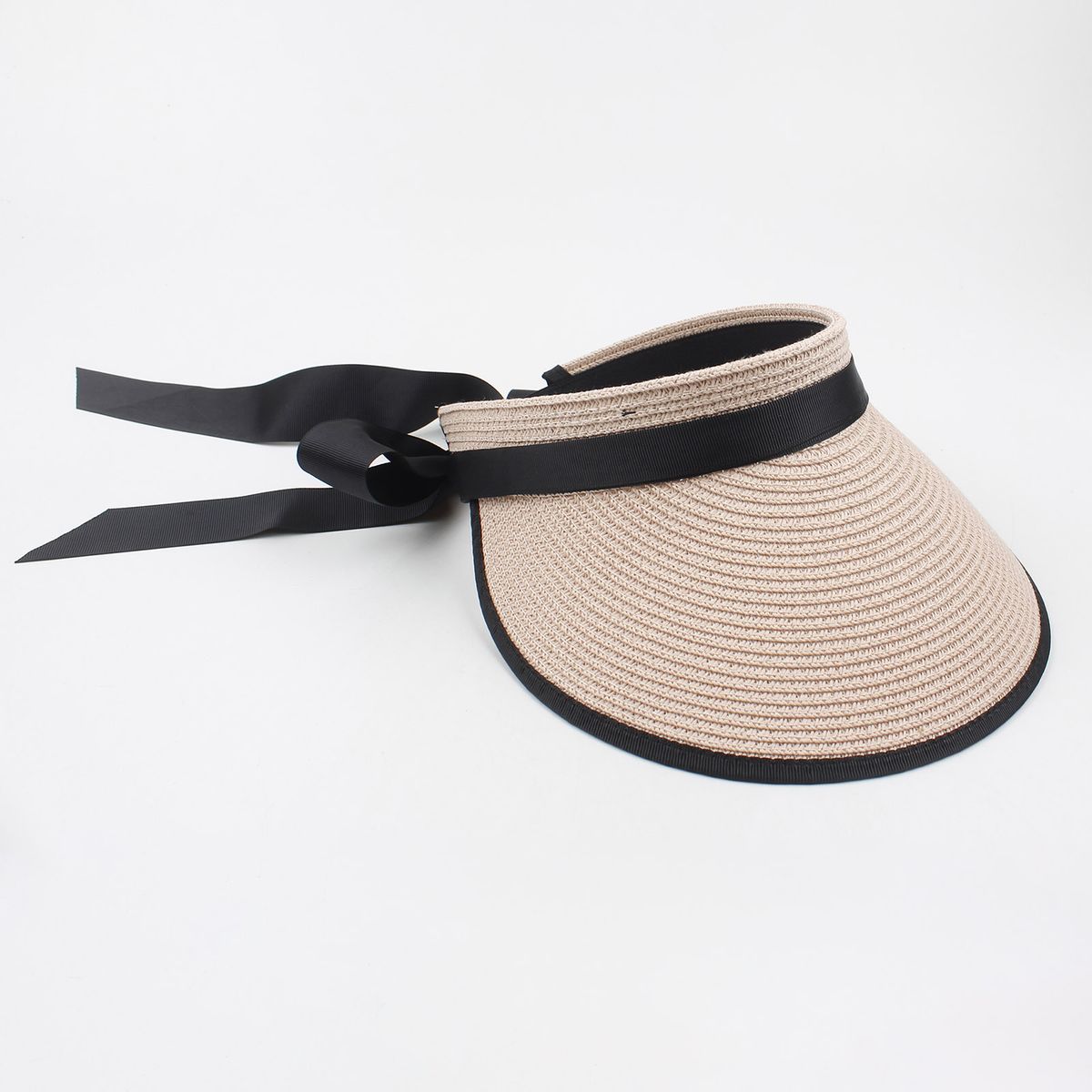 Women Sun Visor Hat Adjustable Wide Brim Bowknot Straw Hat