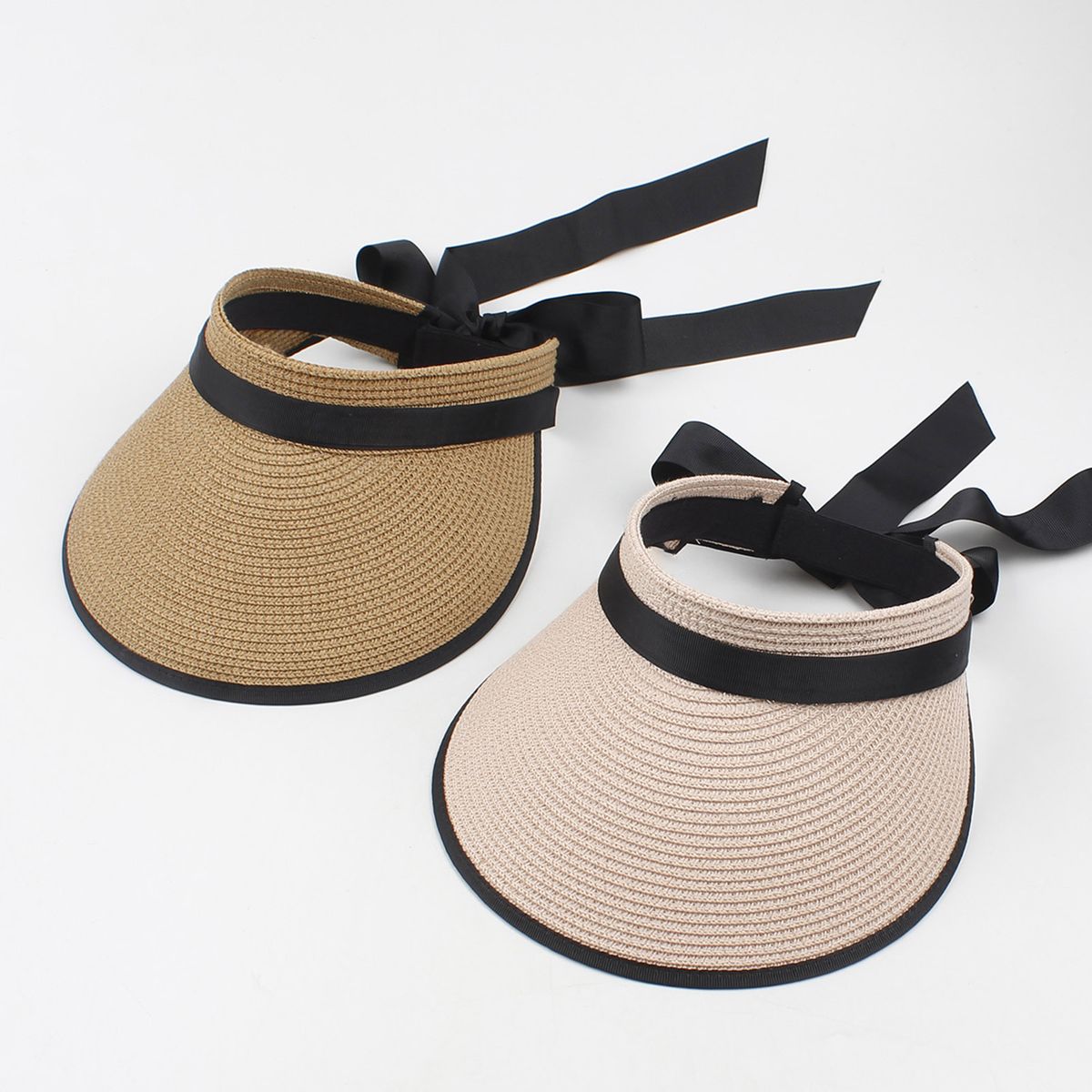 Women Sun Visor Hat Adjustable Wide Brim Bowknot Straw Hat