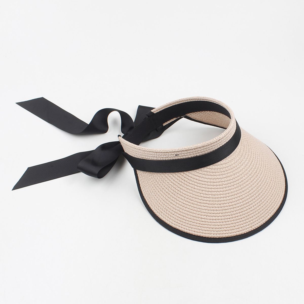 Women Sun Visor Hat Adjustable Wide Brim Bowknot Straw Hat